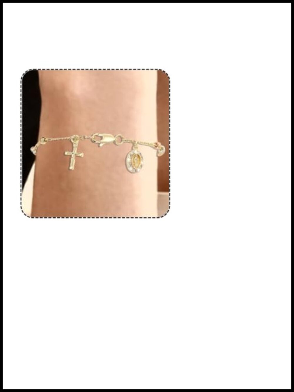 14k Gold Plated Rosary Bead Cross Bracelet Catholic Virgin Mary Charm Link